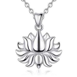 925 Sterling Silver Blooming Lotus Pendant Necklace